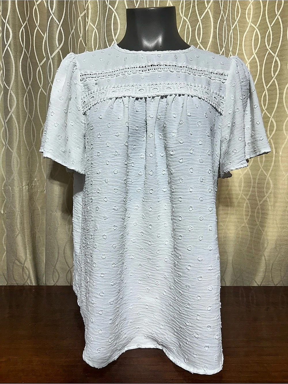 Boho Cottagecore Eyelet Short Sleeve Blouse in White XL Like New